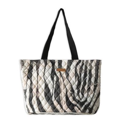 Maison d' Hermine Shopping Bags Cotton Quilted Tote Bag with Zipper Pockets & Small Pouch Reusable Shoulder Grocery Bag for Gifts Beach Travel Perfect for Easter Gifts Men Women (Zebra)