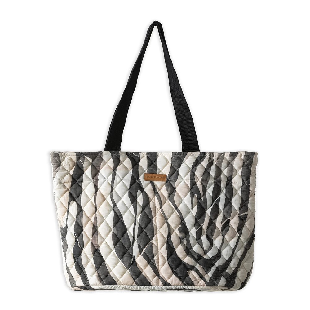 Maison d' Hermine Shopping Bags Cotton Quilted Tote Bag with Zipper Pockets & Small Pouch Reusable Shoulder Grocery Bag for Gifts Beach Travel Perfect for Easter Gifts Men Women (Zebra)