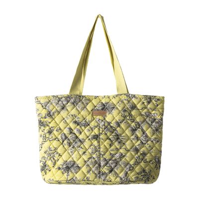 Maison d' Hermine Shopping Bags Cotton Quilted Tote Bag with Zipper Pockets & Small Pouch Reusable Shoulder Grocery Bag Gifts Beach Travel Perfect for Easter Gifts Men Women (Bonobo - Yellow)
