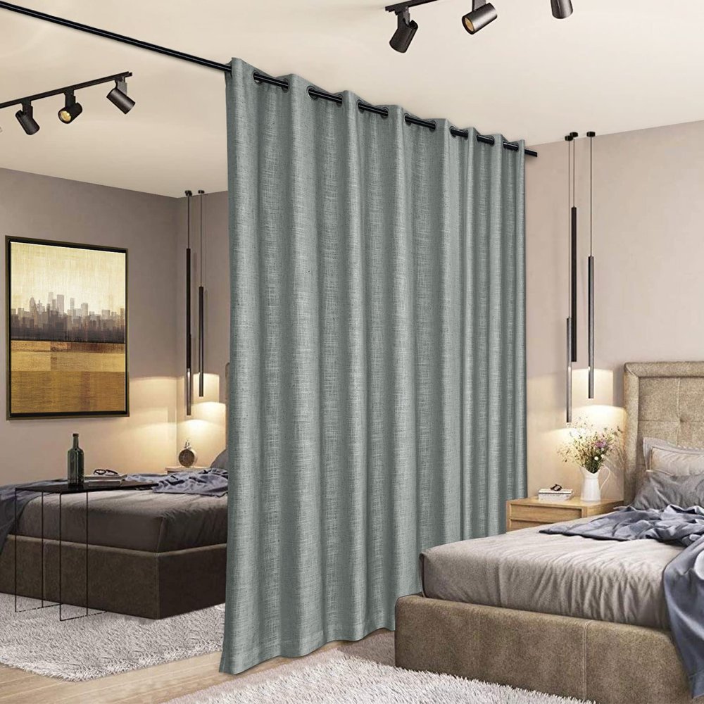 Fcosie Extra Wide Room Divider Curtain 15 ft Wide, Wall Divider Curtain for Large Room, Privacy Linen Curtains Room Partition Curtains with Grommet Top, 15 ft Wide x 8 ft Tall, Dark Grey, 1 Panel