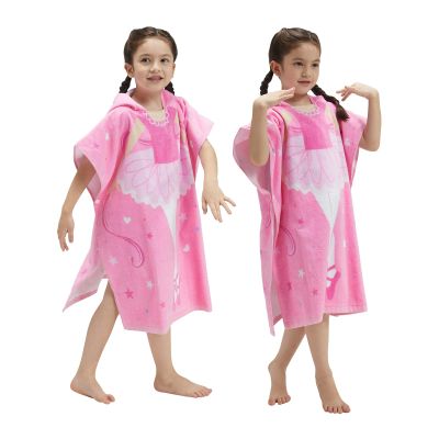 BANGSAUR Kids Hooded Towel Bath Beach Soft Cotton Towels Girls Absorbent Pool Wrap with Hood Baby Toddler Poncho Robe(Ballerina,3-4Years/Height:33"-43")
