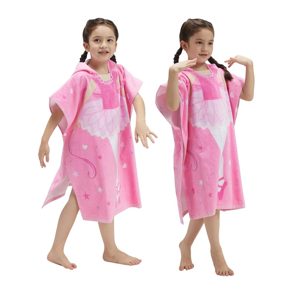 BANGSAUR Kids Hooded Towel Bath Beach Soft Cotton Towels Girls Absorbent Pool Wrap with Hood Baby Toddler Poncho Robe(Ballerina,3-4Years/Height:33"-43")