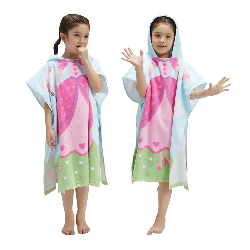 BANGSAUR Kids Hooded Towel Bath Beach Soft Cotton Towels Girls Absorbent Pool Wrap with Hood Baby Toddler Poncho Robe(Princess,3-4Years/Height:33"-43")