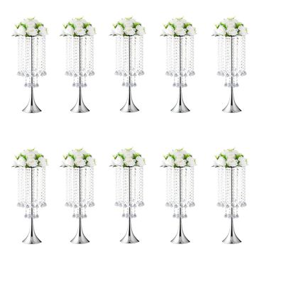 Set of 10pcs Silver Crystal Centerpieces Tall Metal Flower Arrangement Vase for Wedding Party Dinner Event Hotel Home Decor