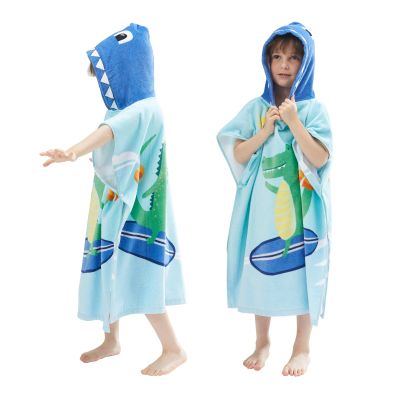 BANGSAUR Kids Hooded Towel Bath Beach Soft Cotton Towels Boys Absorbent Pool Wrap with Hood Baby Toddler Poncho Robe(Surfing Crocodile,5-9Years/Height:43"-51")