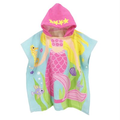 BANGSAUR Kids Hooded Towel Bath Beach Soft Cotton Towels Girls Absorbent Pool Wrap with Hood Baby Toddler Poncho Robe(Pink Mermaid,3-4Years/Height:33"-43")