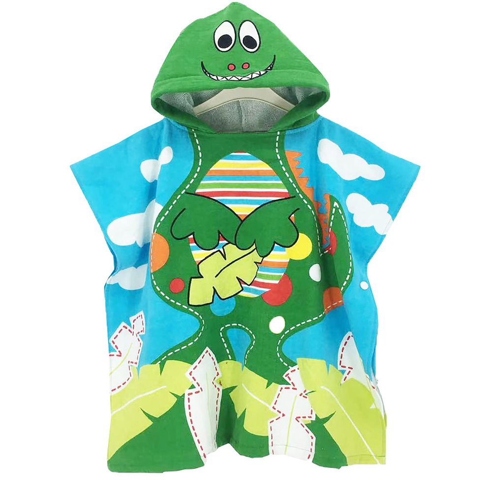 BANGSAUR Kids Hooded Towel Bath Beach Soft Cotton Towels Boys Absorbent Pool Wrap with Hood Baby Toddler Poncho Robe(Green Dinosaur,3-4Years/Height:33"-43")