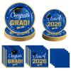 2026 Graduation Party Supplies Tableware Set - 200 Pcs Blue Gold Graduation Plates and Napkins Class of 2026 Disposable Dinnerware for College High School Congrats Grad Party Favors, Serve 50 view 1