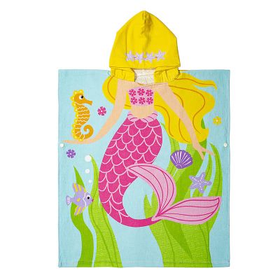 BANGSAUR Kids Hooded Towel Bath Beach Soft Cotton Towels Girls Absorbent Pool Wrap with Hood Baby Toddler Poncho Robe(Blond Hair Mermaid,5-9Years/Height:43"-51")