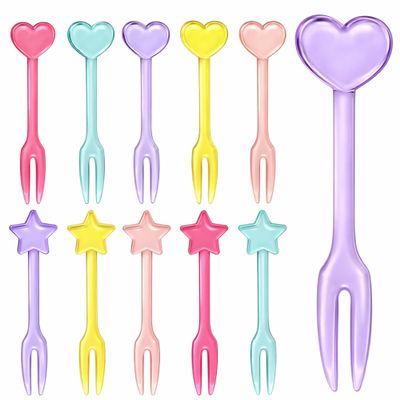 GET FRESH 30 Forks for Kids - Fruit Picks, Bento Box Picks, Reusable Mini Toothpick Sticks, Heart Dessert Forks for Children Party and Lunch Box