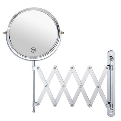 Welllink 7Inch Wall Mounted Double Sided Mirror, Accordion Makeup Mirror with 1X/7X Magnification, Chrome Finish, High-Definition Glass, Space Saving Screw Mount