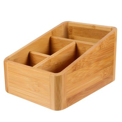 Angoily Wood Organizer Box Wood Compact Storage Organizer Bin Bathroom Countertop Storage Bin 4 Compartment Basket for Kitchen Cabinet