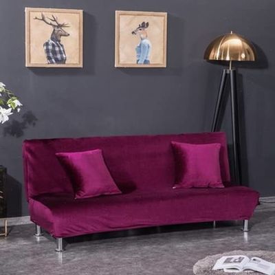 SFYZ HOME Velvet Armless Futon Slipcover,Stretch Silver Fox futon Cover, Modern Solid Color Sofa Bed Cover for for Futon Folding Bed Sofa (Purple,M-61-72.8in/155-185cm)