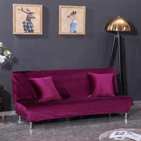 SFYZ HOME Velvet Armless Futon Slipcover,Stretch Silver Fox futon Cover, Modern Solid Color Sofa Bed Cover for for Futon Folding Bed Sofa (Purple,M-61-72.8in/155-185cm)