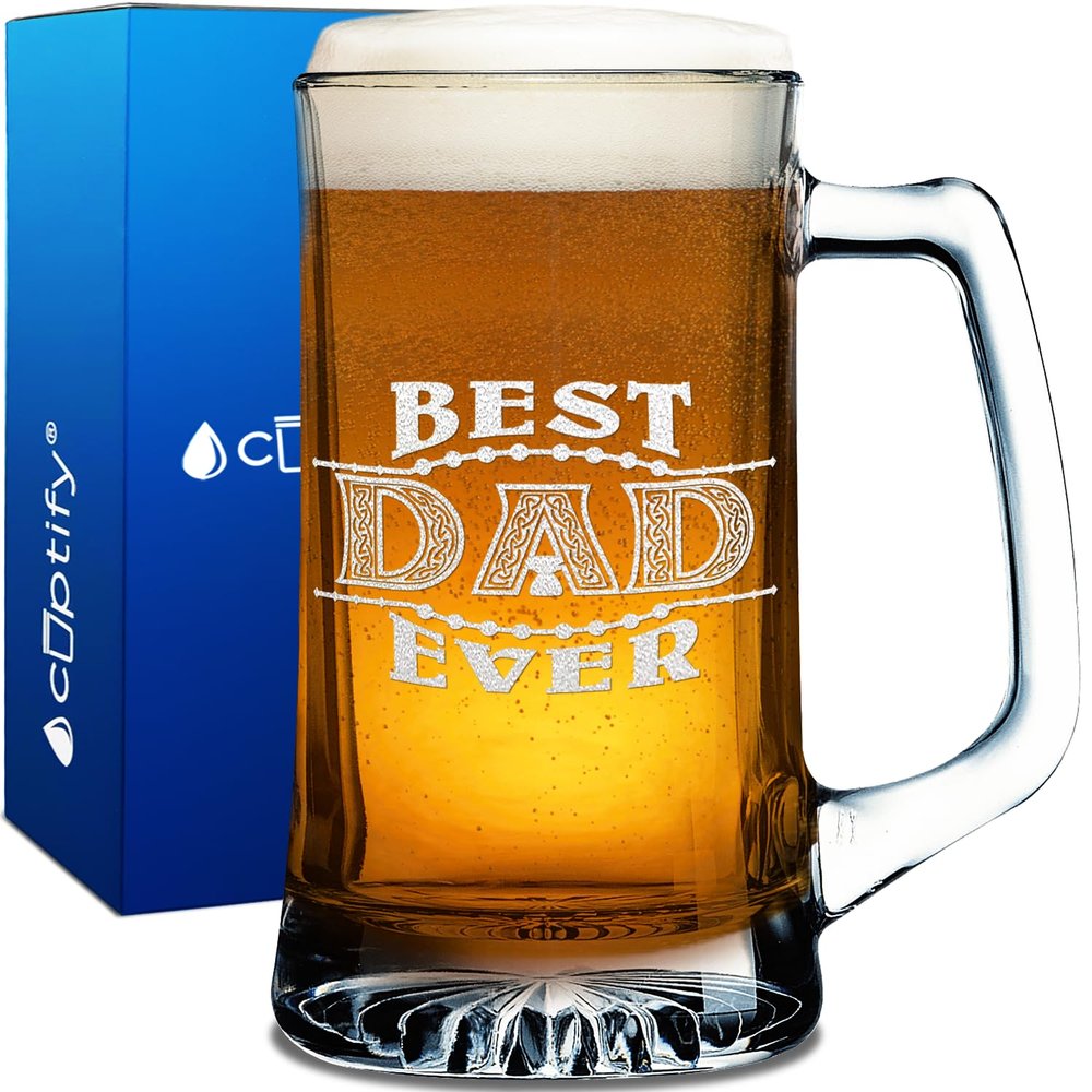 Best Dad Ever Etched on 25 oz Beer Mug Glass Unique New Dad Birthday Gift Idea for Dads, Fathers Day, Men, Him, Husband
