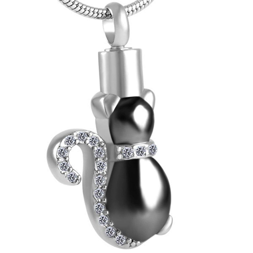 LiHiFG Crystal Cat Urn Pendant Funeral Cremation Jewelry Cat Pendant Pet Memorial Urn Necklace for Ashes