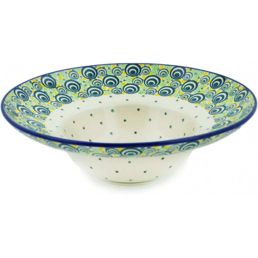 Polmedia Polish Pottery Pasta Bowl 10-inch - Radiant Rounds Pattern Handmade in Boleslawiec Poland by Ceramika Artystyczna + Certificate of Authenticity