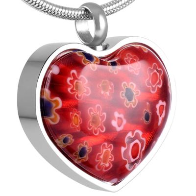 CCZUL Stainless Steel Murano Glass Flower Love Heart Urn Pendant Memorial Necklace Cremation Jewelry