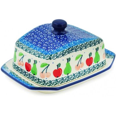 Polmedia Polish Pottery Butter Dish - Tooty Fruity Pattern Handmade in Boleslawiec Poland by Ceramika Artystyczna + Certificate of Authenticity