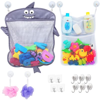 2 x Mesh Bath Toy Organizer + 6 Ultra Strong Hooks  The Perfect Bathtub Toy Holder & Bathroom or Shower Caddy  These Multi-use Net Bags Make Baby Bath Toy Storage Easy  For Kids & Toddlers