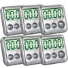 Elegant Digital Kitchen Timer Stainless Steel - Strong Magnetic Back - Kickstand - Loud Alarm - Large Display - Auto Memory - Auto Shut-Off (Charcoal 6-Pack) view 1