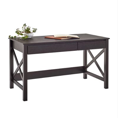 ClosetMaid 3955 X-Frame Design Writing Desk or Console Table with Drawers, Black Walnut Wood
