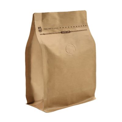 50 Pieces 4 Ounce Kraft Paper Stand Up Coffee Bag/Flat Bottom Pouch with Air Release Valve and Reusable Side Zipper. (50pcs, lb/4oz/100gram)