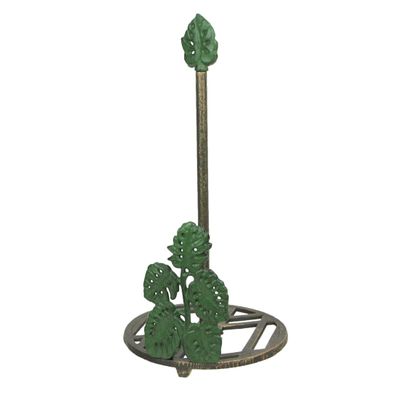 Green Cast Iron Monstera Leaf Design Countertop Paper Towel Holder - Easy Assembly - Adds Rustic Tropical Flair to Kitchen Counter Decor - 14 Inches High