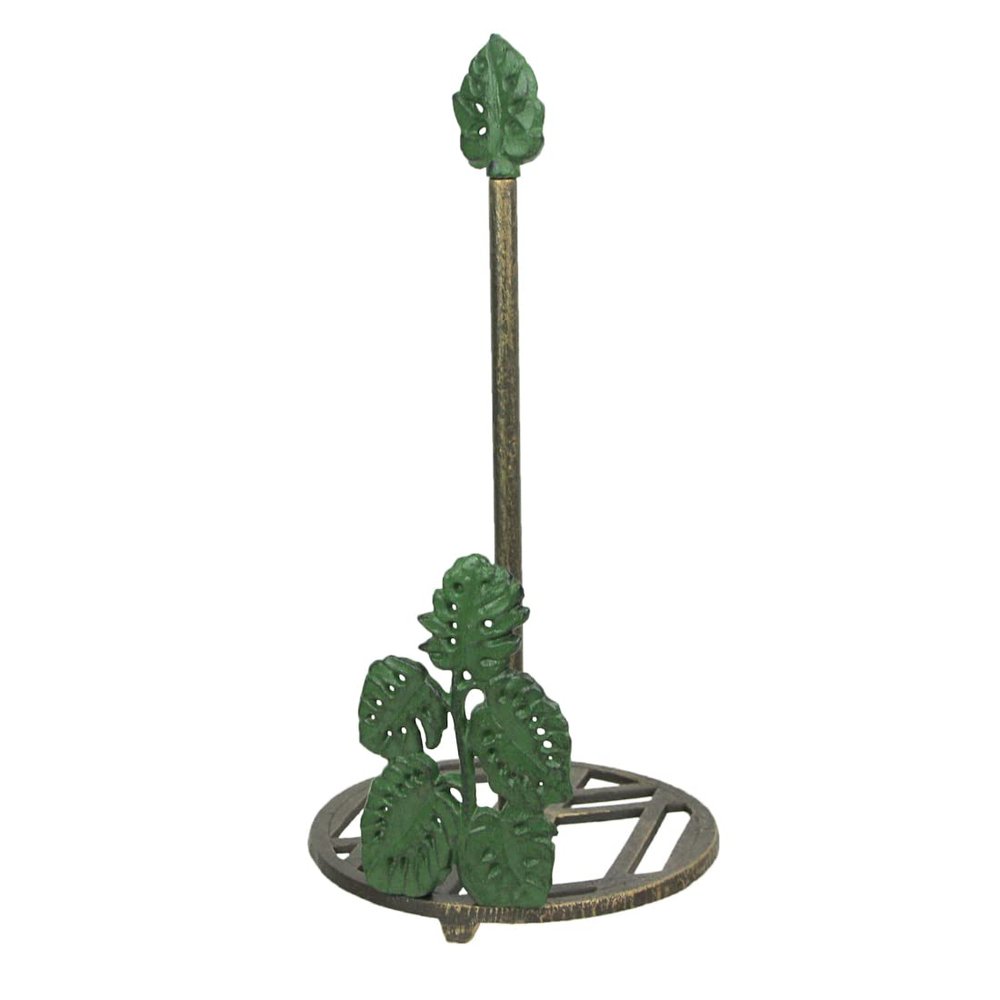Green Cast Iron Monstera Leaf Design Countertop Paper Towel Holder - Easy Assembly - Adds Rustic Tropical Flair to Kitchen Counter Decor - 14 Inches High