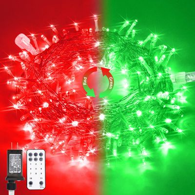 JMEXSUSS 100 LED Red & Green Christmas Lights Plug in, Christmas String Lights Indoor, 33ft Connectable Color Changing Light Outdoor for Party Decor