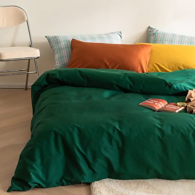 XQKXHZ Boys Single Duvet Cover Set Dark Green Ultra Soft Cotton Bedding Duvet Cover Set with Zipper Closure, 3 Pieces, 1 Duvet Cover 68"x79"+ 1 Pillow Sham 19"x29"+1 Flat Sheet 71"x91"