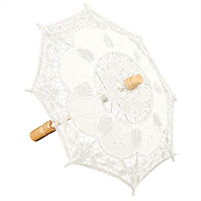 Keenso Lace Umbrella Parasol Vintage Wedding Bridal Umbrella for Decoration Photo Lady Costume 1920s Party