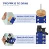MUKOKO 24oz Glass Water Bottle with 2 Lids-Handle Flip Lid&Bamboo Straw Lid,Motivational Water Tumbler with Time Marker Reminder and Silicone Sleeve, Leakproof-Blue view 3