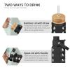 MUKOKO 24oz Glass Water Bottle with 2 Lids-Handle Flip Lid&Bamboo Straw Lid,Motivational Water Tumbler with Time Marker Reminder and Silicone Sleeve, Leakproof-Black view 3