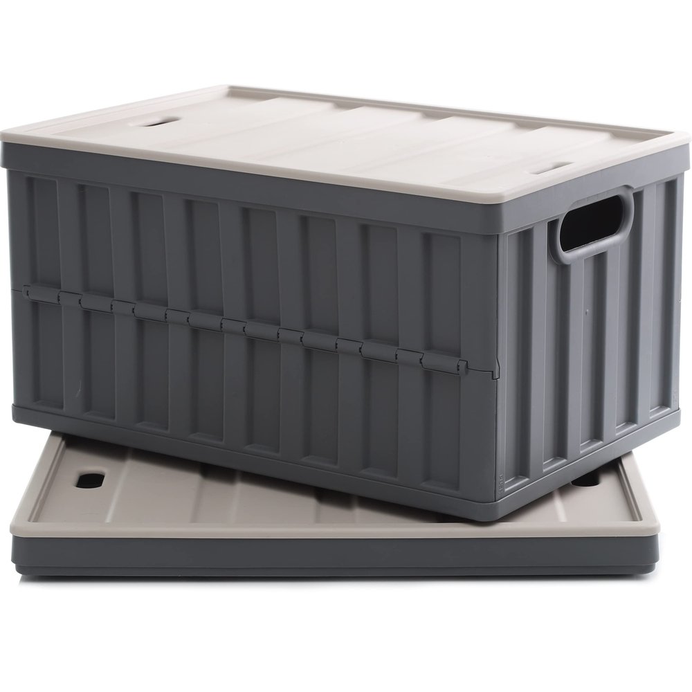 Citylife 64L Collapsible Storage Bins with Lids Plastic Storage Containers for Organizing Stackable Storage Box Large Heavy Duty Utility Crates, 2 Packs