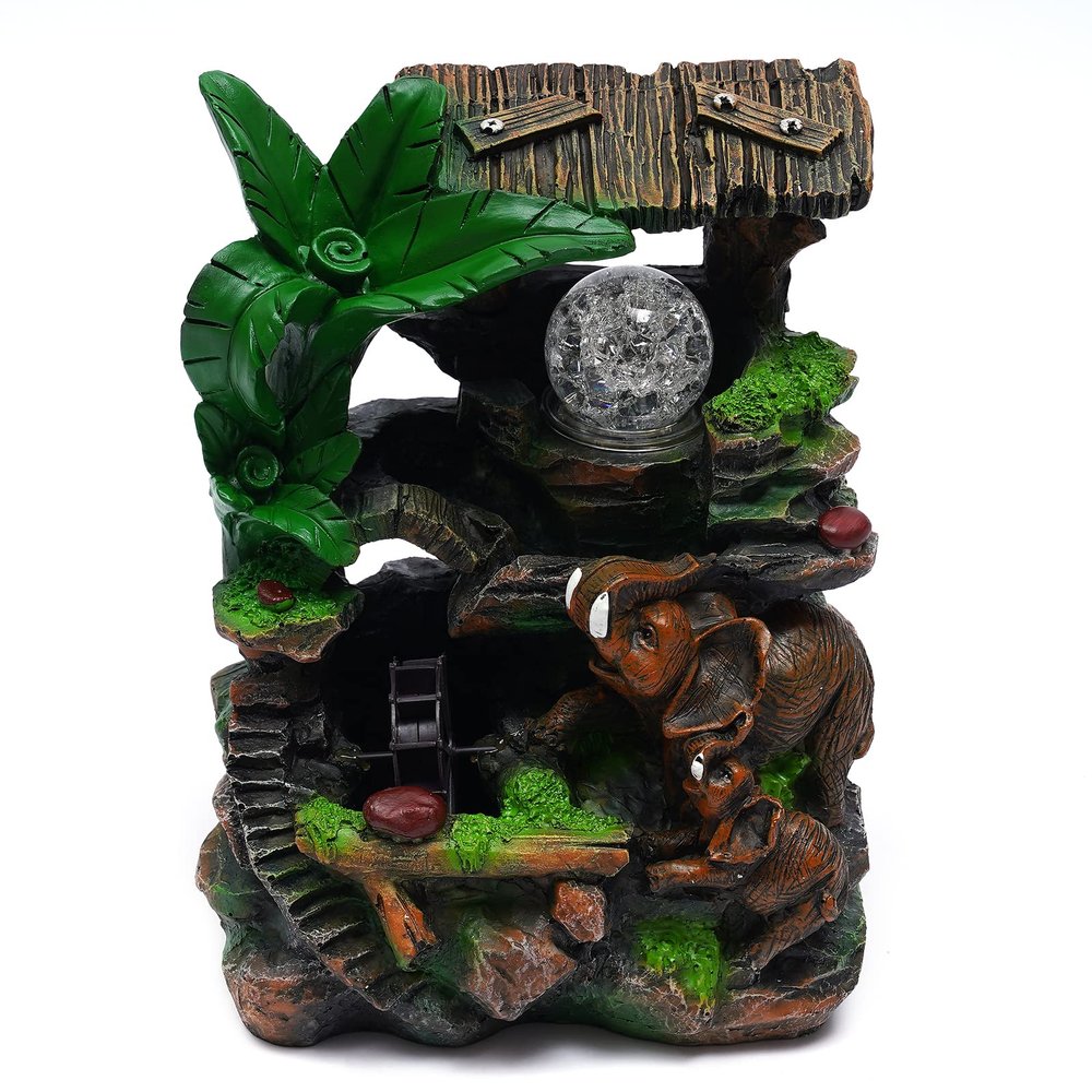 BJTDLLX Rockery Water Fountain Desktop Resin Fountains Indoor Tabletop Water Fountain with LED Rolling Ball Feng Shui Waterfall Fountain for Modern Home Decor Office Living Room Decoration Home