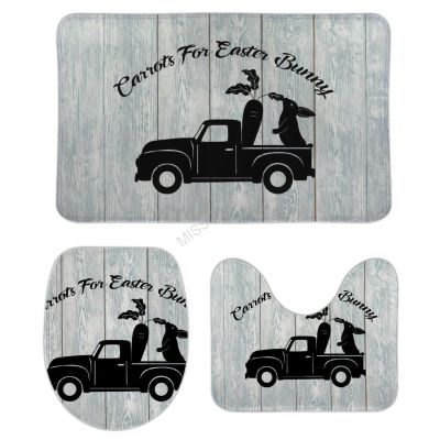 3 Pieces Bathroom Rug Set, Rabbit Carrot Soft Foam Non Slip Bath Mats Sets Toilet Contour Mat Lid Cover for Bathtub Shower and Bathroom Decor 20"x32"