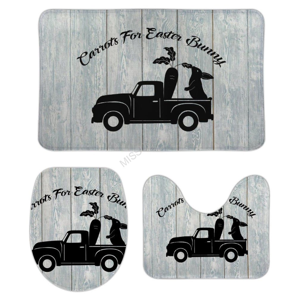 3 Pieces Bathroom Rug Set, Rabbit Carrot Soft Foam Non Slip Bath Mats Sets Toilet Contour Mat Lid Cover for Bathtub Shower and Bathroom Decor 20"x32"