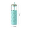 Hyperspace 20 OZ Glass Tumbler Glass Water Bottle with Silicone Protective Sleeve and Bamboo Lid, Travel Cups with Straw - BPA Free (Turquoise & Gray Shell, 2Pcs Pack) view 2