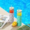 Hyperspace 20 OZ Glass Tumbler Glass Water Bottle with Silicone Protective Sleeve and Bamboo Lid, Travel Cups with Straw - BPA Free (Turquoise & Gray Shell, 2Pcs Pack) view 3