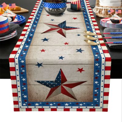 4th of July Table Runner 72 inches Long Freedom Stars Independence Day Rustic Wood Patriotic Coffee Table Runner for Kitchen/Dining Runners for Party Decor Dresser Scarves Tabletop Decoration 18x72in