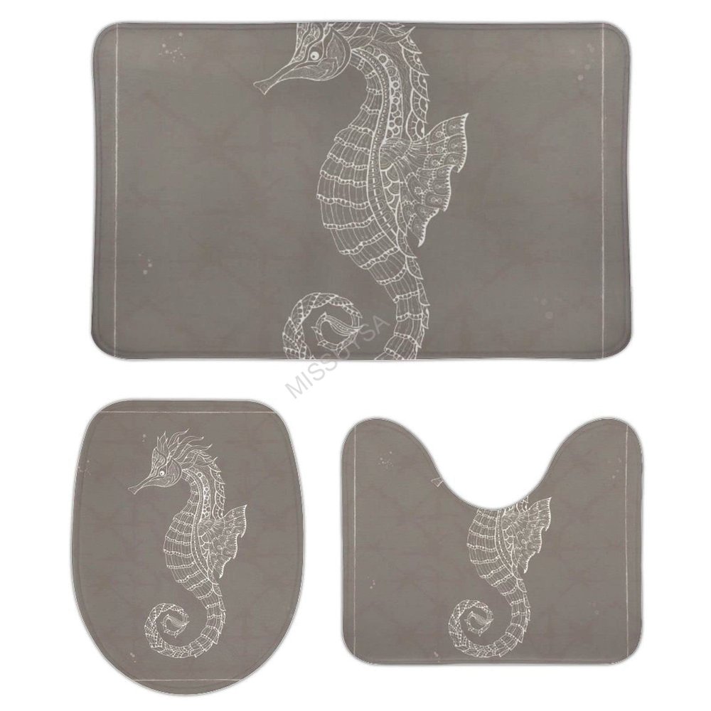 3 Pieces Bathroom Rug Set, Benthic Biological Ocean Soft Foam Non Slip Bath Mats Sets Toilet Contour Mat Lid Cover for Bathtub Shower and Bathroom Decor 20"x32"
