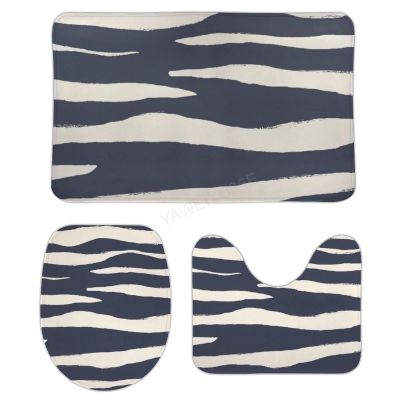3 Pieces Bathroom Rug Set, Anaimal Skin Patterns-Zebra Soft Foam Non Slip Bath Mats Sets Toilet Contour Mat Lid Cover for Bathtub Shower and Bathroom Decor 20"x32"