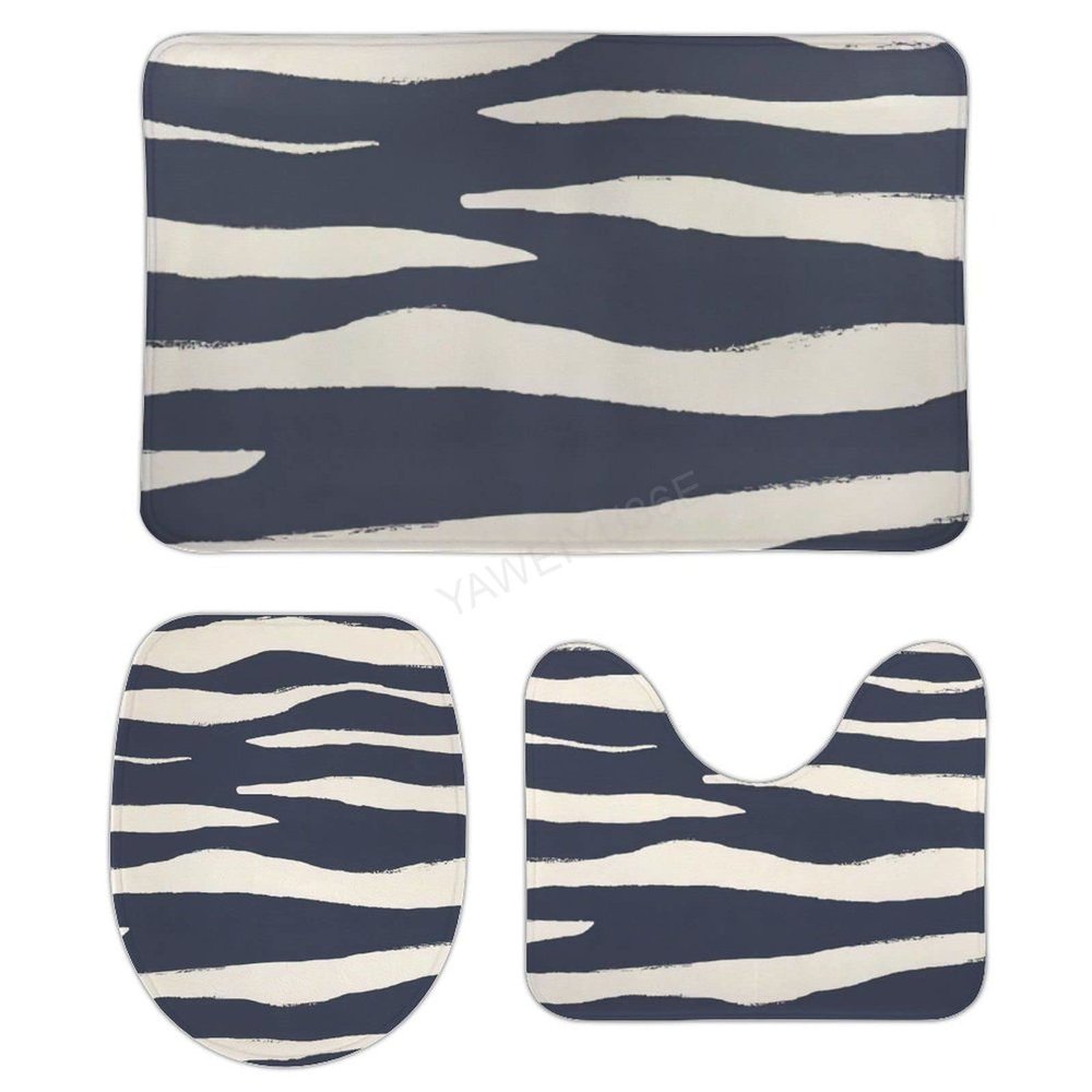 3 Pieces Bathroom Rug Set, Anaimal Skin Patterns-Zebra Soft Foam Non Slip Bath Mats Sets Toilet Contour Mat Lid Cover for Bathtub Shower and Bathroom Decor 20"x32"