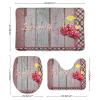 3 Pieces Bathroom Rug Set, Cherry Plaid Wood Grain Soft Foam Non Slip Bath Mats Sets Toilet Contour Mat Lid Cover for Bathtub Shower and Bathroom Decor 20"x32" view 2