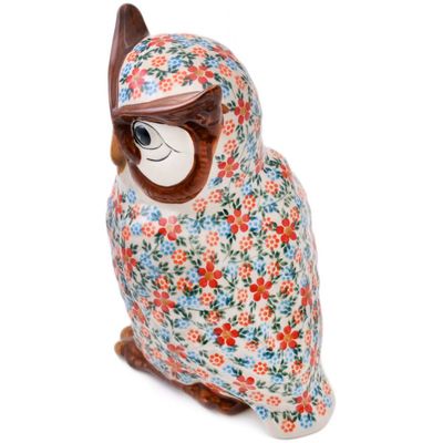 Polmedia Polish Pottery Owl Figurine - Floral Frenzy Pattern Handmade in Boleslawiec Poland + Certificate of Authenticity