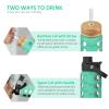 MUKOKO 24oz Glass Water Bottle with 2 Lids-Handle Flip Lid&Bamboo Straw Lid,Motivational Water Tumbler with Time Marker Reminder and Silicone Sleeve, Leakproof-Green view 3