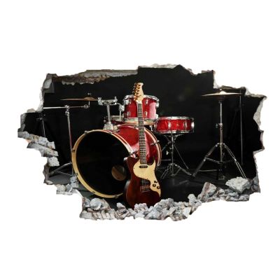 Guitar Wall Decals Art 3D Smashed Drums Removable Wall Stickers Music Wall Mural Bedroom Self Adhesive Vinyl for Girls Kids Bedroom Nursery Home Decor Gift 43" W x 28" H