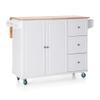 Sophia & William Kitchen Island Cart on Wheels with Drop-Leaf and Rubber Wood Top, Rolling Kitchen Trolley with 2-Door Storage Cabinet, 3 Drawers, Towel and Spice Rack, White view 1