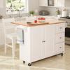 Sophia & William Kitchen Island Cart on Wheels with Drop-Leaf and Rubber Wood Top, Rolling Kitchen Trolley with 2-Door Storage Cabinet, 3 Drawers, Towel and Spice Rack, White view 2